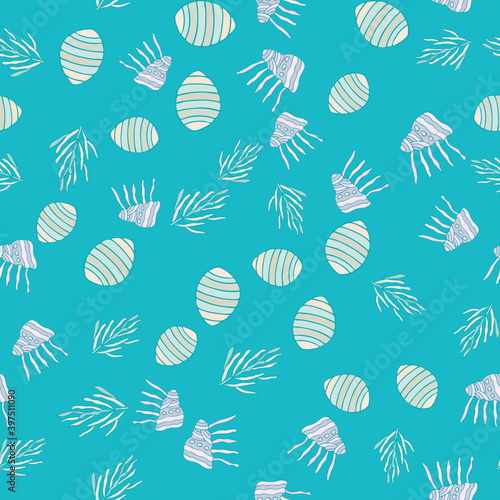 Seamless pattern with different uderwater elements. Vector illustration
