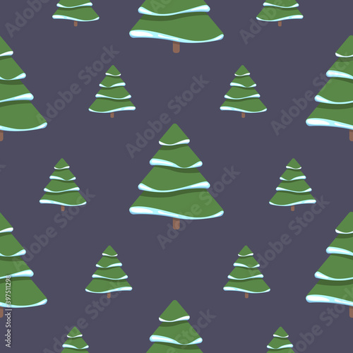 Seamless pattern with Christmas tree and snowflake for winter holidays design. Print for fabric, wrapping paper or wallpaper. New Year celebration.