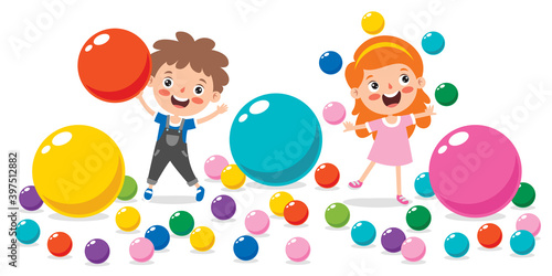 Funny Kid Playing With Colorful Balls