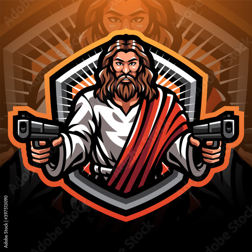 Jesus gunner esport mascot logo design 