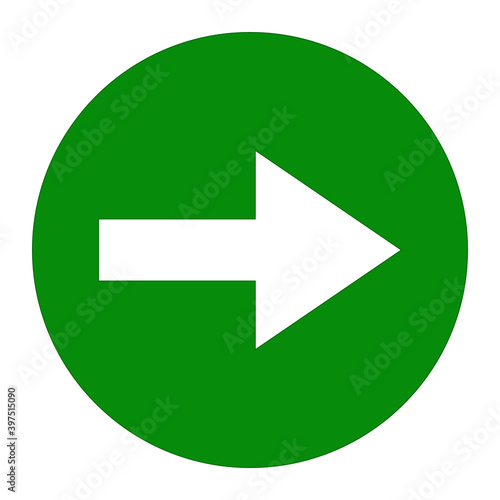 White right arrow icon on green background round shape