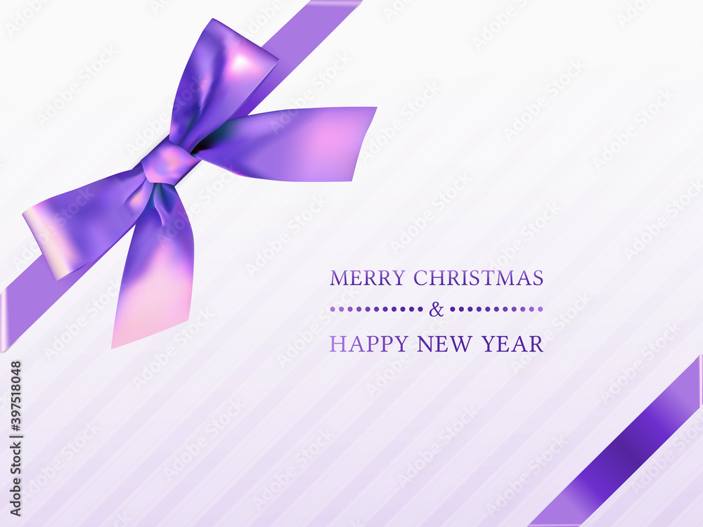 Christmas Gift Box Top View with Purple Bow Ribbon Christmas Gift Box Top View with Purple Bow Ribbon