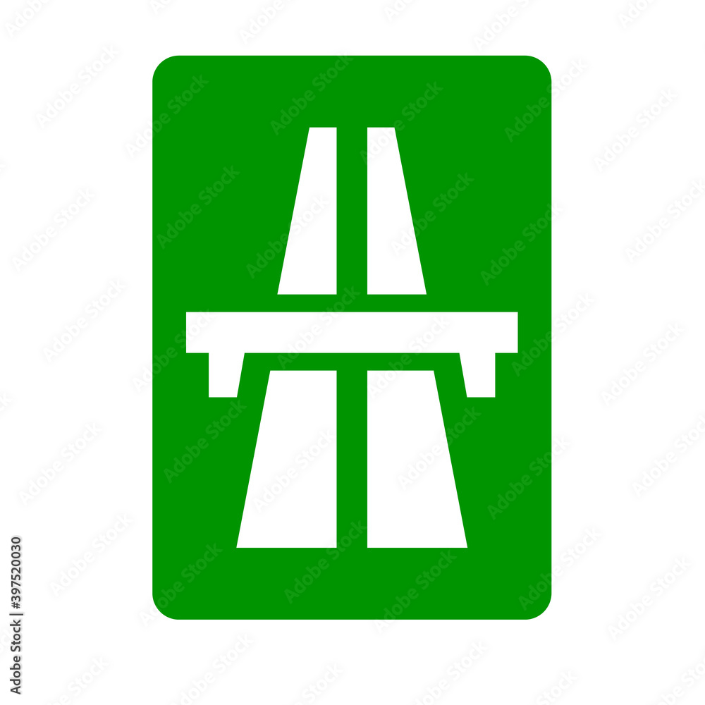 Motorway traffic sign, highway road sign, green isolated on white background, vector illustration. Motorway traffic sign, highway road sign, green isolated on white background, vector illustration.