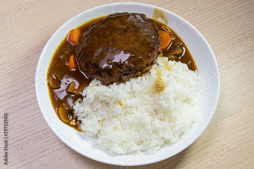 A plate of Japanese hamburg curry rice.