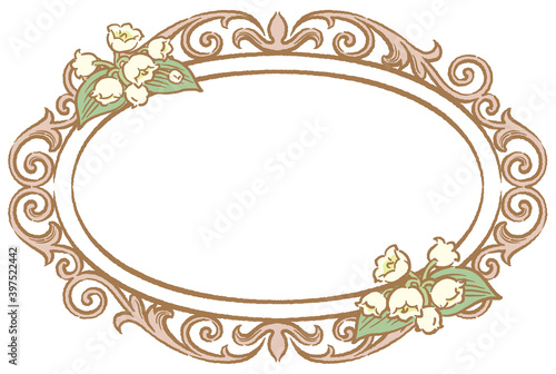 すずらんの花を使ったアンティークな装飾フレーム。ベクター素材