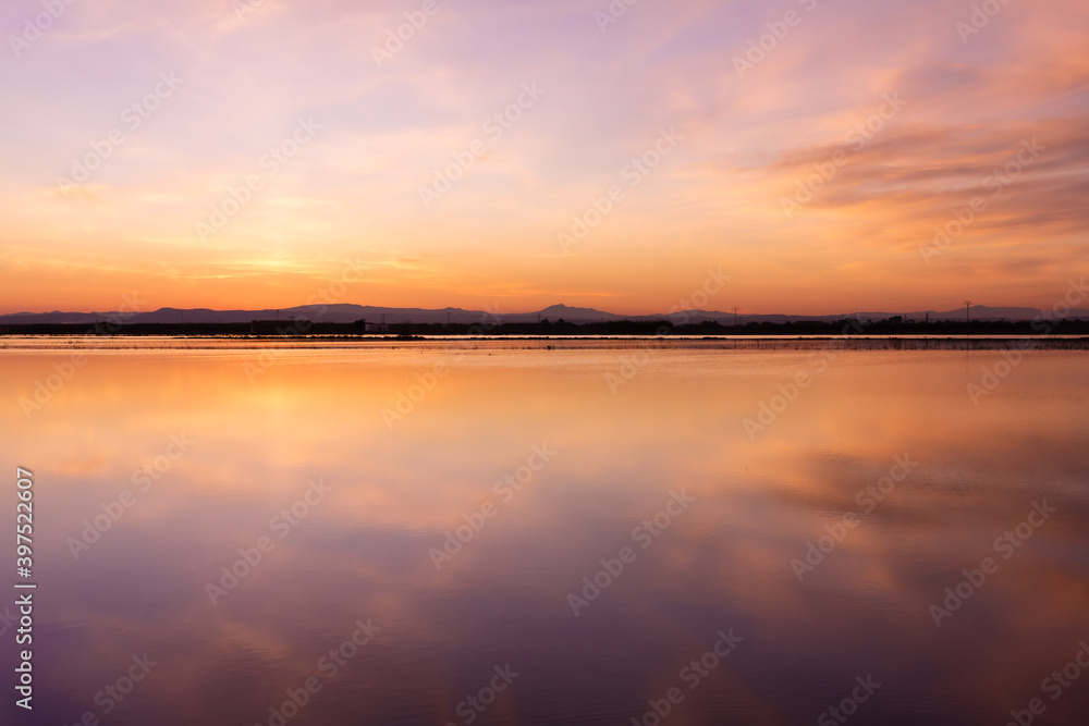 One of the most beautiful sunsets experienced in the Albufera of the Saler Natural Park in Valencia, Spain.