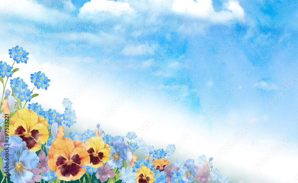 春の花畑の風景 水彩イラスト Stock イラスト Adobe Stock 春の花畑の風景 水彩イラスト Stock イラスト Adobe Stock