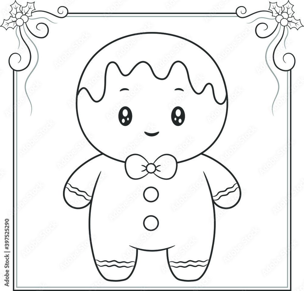 merry Christmas cute ginger cookie drawing sketch for coloring merry Christmas cute ginger cookie drawing sketch for coloring