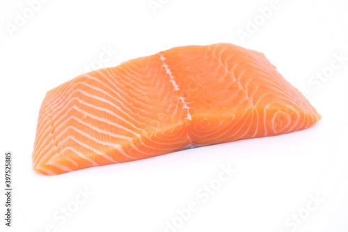 fresh raw salmon fillets isolated on white background