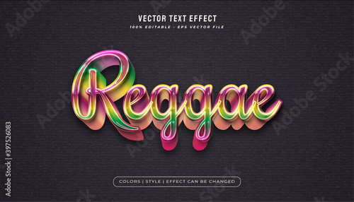 Reggae text style with shiny plastic texture effect