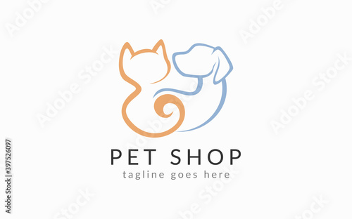 Pet Shop Logo Design. Dog and Cat Mascot Symbol Design. Flat Vector Logo Design.