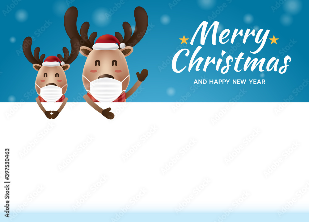 Merry Christmas and Happy New Year, Reindeer blank greeting card template