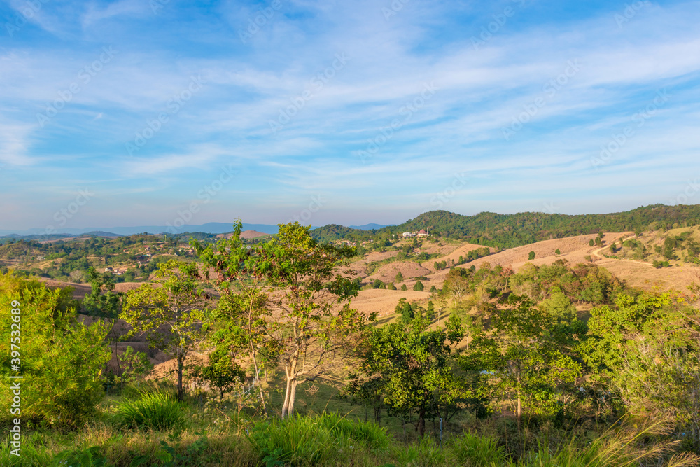 Beautiful mountain views in Thailand,View Landscapes nature of hills in bright blue sky day, mountains beautiful in Nakhon Ratchasima, Thailand
