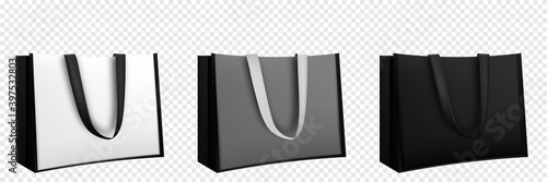 Shopping bag design. Black and white tote shopping bags identity mock-up item template transparent background.