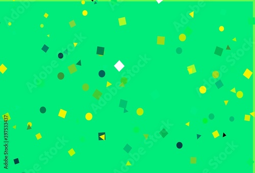 Light Green, Yellow vector background with triangles, circles, cubes.