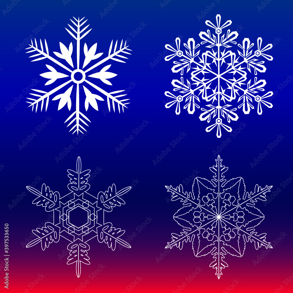 set of snowflakes on blue background