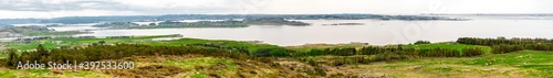 Obraz na płótnie Panorama of Sokn, Bru and Mosteroy islands from top of Mastravarden hill, Norway, May 2018 w salonie