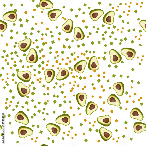 Avocado seamless pattern. Whole avocado with leaf. Texture for eco and healthy food