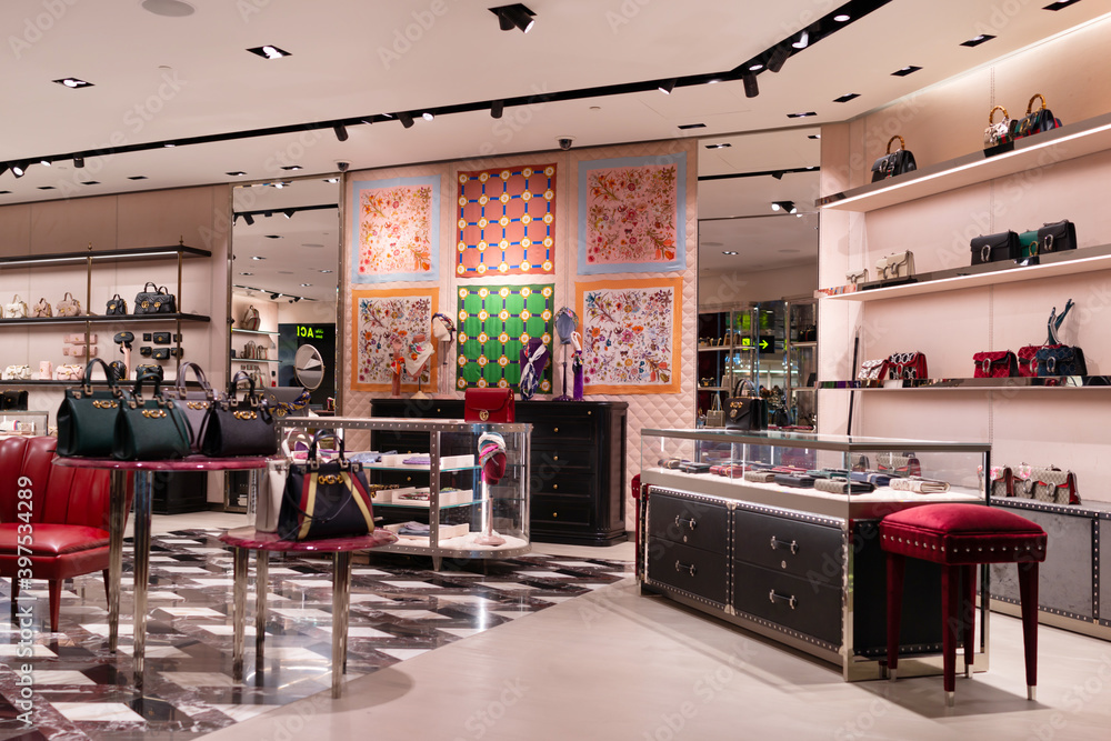 Interior view of The Gucci store in Hamad International Airport. Gucci