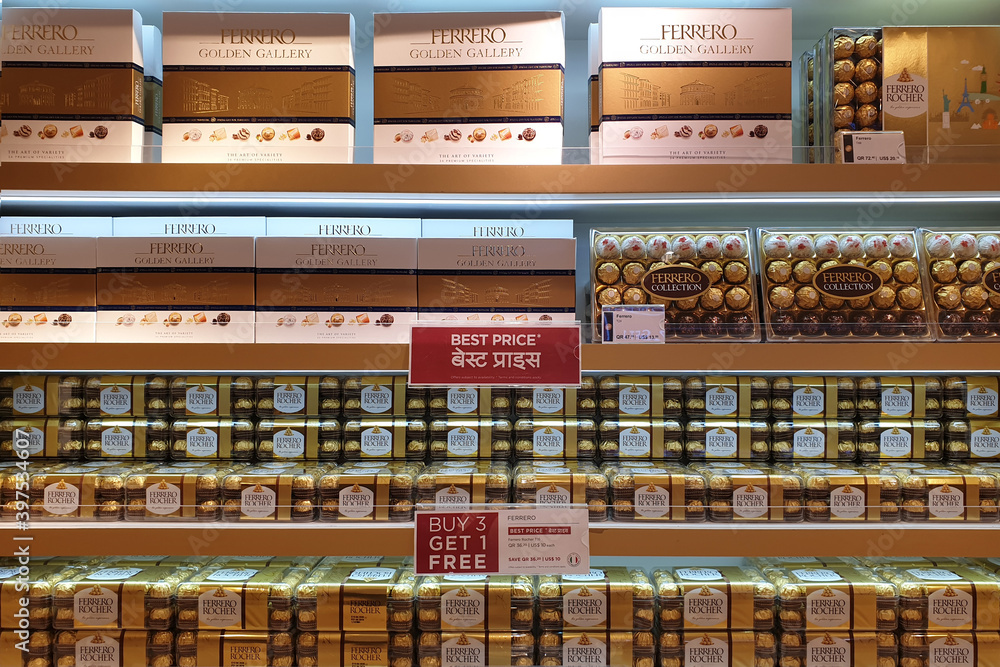 Ferrero Rocher premium chocolate store in Hamad International Airport. Ferrero Rocher is a