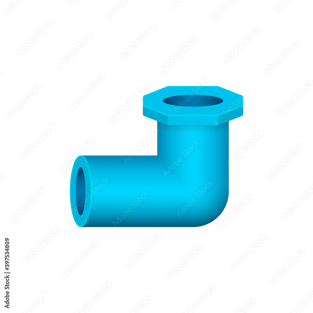 PVC plastic pipe fitting vector icon. 90 degree elbow adapter with slip