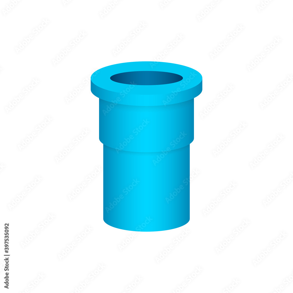 PVC plastic pipe fitting vector icon. Adapter with slip socket opening one end and female NPT thread. Part for installation in pipeline system for plumbing, drainage, waste, vent and water supply. PVC plastic pipe fitting vector icon. Adapter with slip socket opening one end and female NPT thread. Part for installation in pipeline system for plumbing, drainage, waste, vent and water supply.