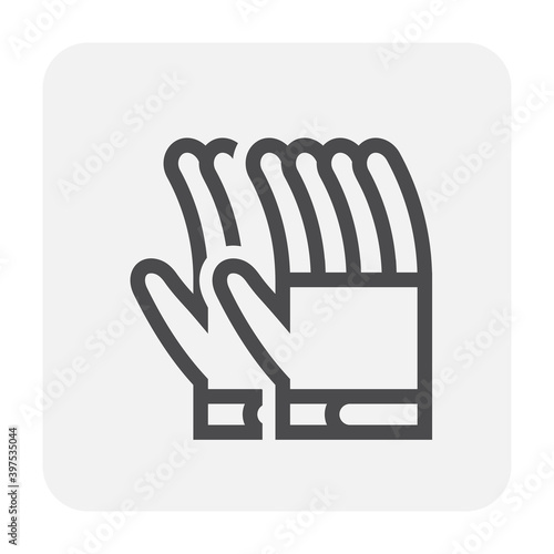 Leather gloves or welding gloves vector icon. Item is a personal protective equipment (PPE) to protect hands of welder from the hazard of welding, cutting and grinding. With heat resistance material.