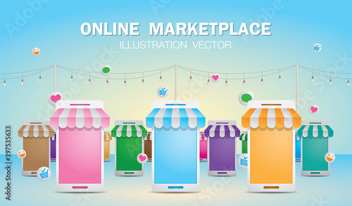 online shop or online market illustration vector.
