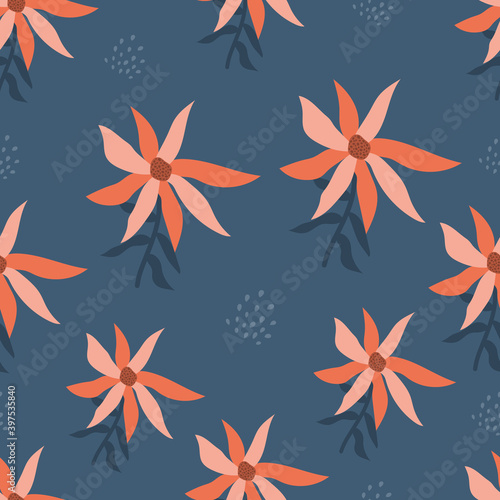 Abstract floral pattern. Seamless pattern with flowers and leaves. Design for fabric, textile, wallpaper, surface, etc. Vector illustration.