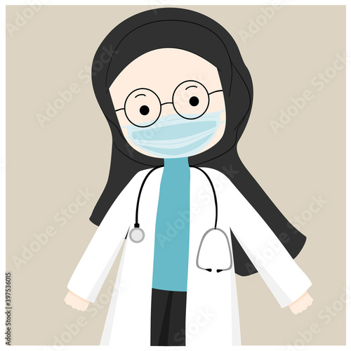 Muslim doctor wears medical mask and stethoscope 