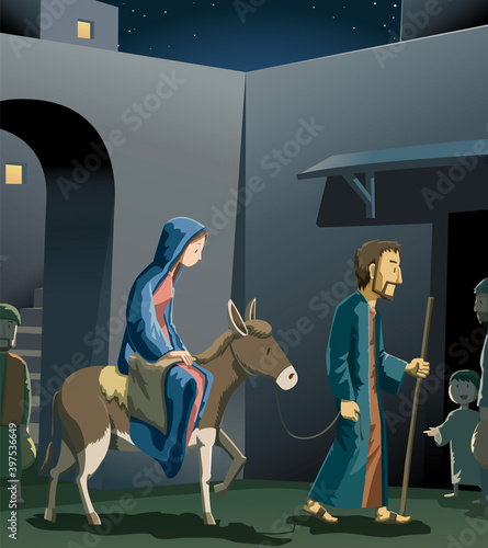 Christmas | Mary Riding Into Bethlehem On Donkey With Jospeh