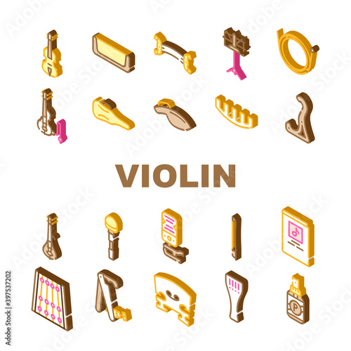 Violin String Musical Instrument Icons Set Vector