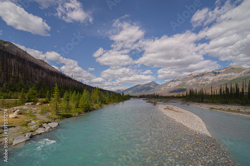 Panoramic view of the River and Mountains.