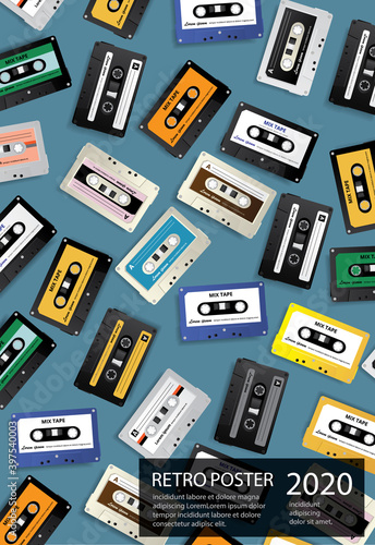 Vintage Retro Cassette Tape Poster Design Template Vector Illustration