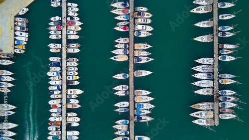 aerial boats and luxury yatchs. aerial yatch marina. bird's eye view boats. 