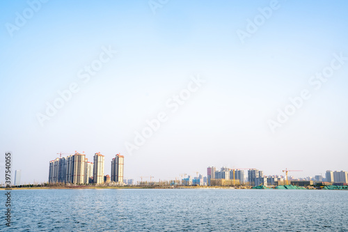 A modern city by the lake
