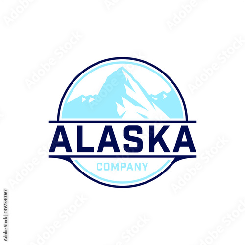 Mountain with round badge in classic style design