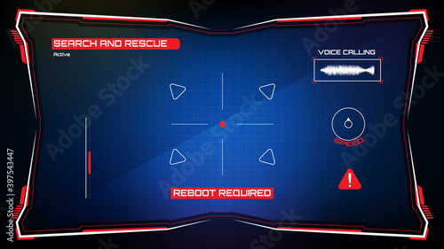 abstract futuristic background of blue glowing technology sci fi frame hud ui and robot command target