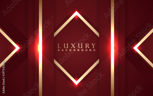 Luxury geometric background design red and gold element decoration. Elegant paper art shape vector layout premium template for use cover magazine, poster, flyer, invitation, product packaging, web