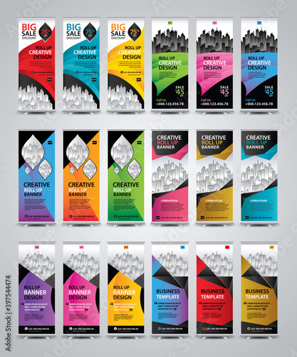 Mega Collection of Roll Up Banner template vector, Banner Design, Modern Exhibition Advertising, poster, x-banner, x-flag, display, Standing Banner Design, flag banner, presentation, Business template