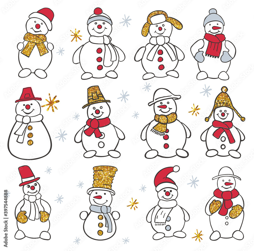 Snowman Set. Winter Christmas snowman isolated vector illustration. Snowmen character. Snowman Set. Winter Christmas snowman isolated vector illustration. Snowmen character.