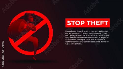 stop theft. thief inside stop icon. business metaphor for stop cyber criminal movement vector illustration