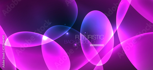Neon ellipses abstract backgrounds. Shiny bright round shapes glowing in the dark. Vector futuristic illustrations for covers  banners  flyers and posters and other