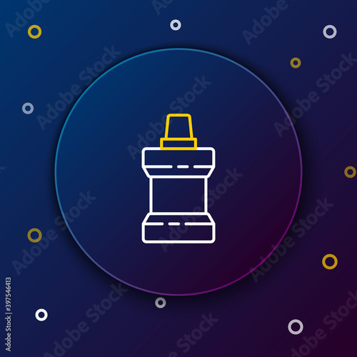 Line Mouthwash plastic bottle icon isolated on blue background. Liquid for rinsing mouth. Oralcare equipment. Colorful outline concept. Vector.
