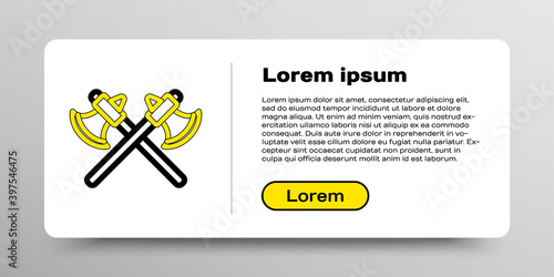 Line Crossed medieval axes icon isolated on white background. Battle axe, executioner axe. Colorful outline concept. Vector.