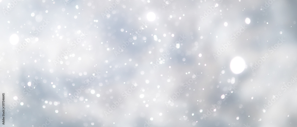 blue snowfall bokeh background, abstract snowflake background on blurred abstract blue