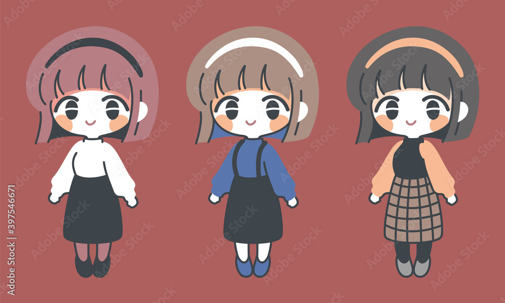 カジュアルおしゃれガールズ・三つ子・ベクター
カジュアルおしゃれガールズ・三つ子・ベクター
