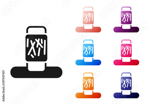 Black Cat scratching post with toy icon isolated on white background. Set icons colorful. Vector.