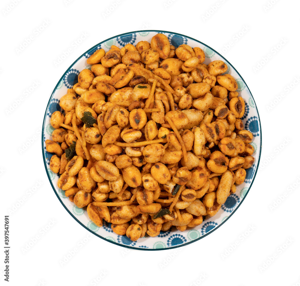 Indian Namkeen Food Puff Masala on White Background Indian Namkeen Food Puff Masala on White Background