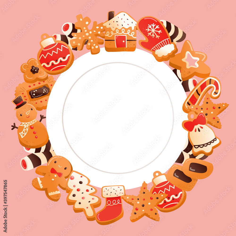Fototapeta premium Super Cute Gingerbread Christmas Cookies Copy Space Background